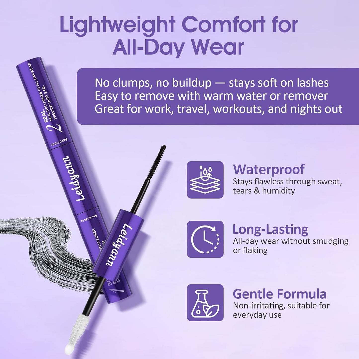 Eyelash Glue and Lash Bond & Seal, 72H Waterproof Cluster Lash Glue for Eyelash Extensions, Long-Lasting & Non-Irritating, 2-in-1 Bond and Seal for Lash Clusters
