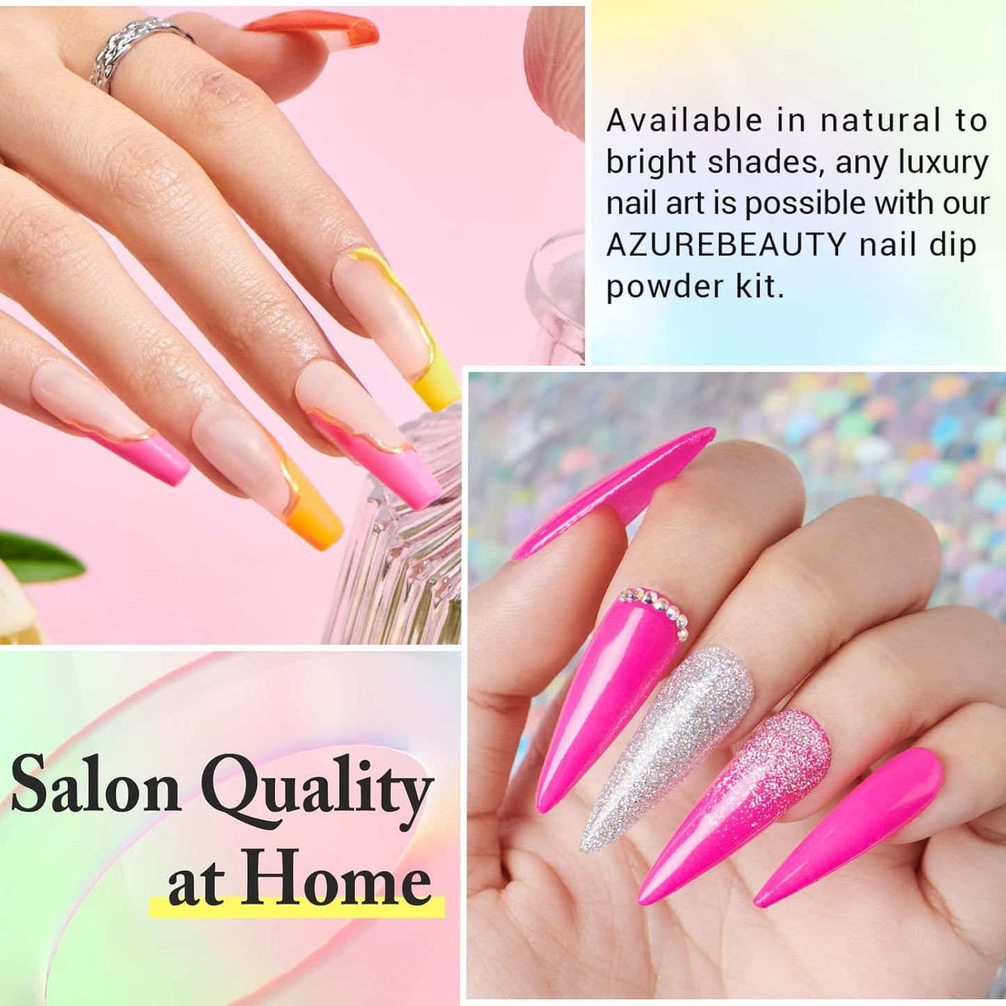 AZUREBEAUTY 31 Pcs Dip Powder Nail Kit Starter, 20 Colors Neon Glitter Purple Blue Yellow Dipping Powder Liquid Set with Top/Base Coat Activator for French Nail Art Manicure DIY Salon Gifts for Women