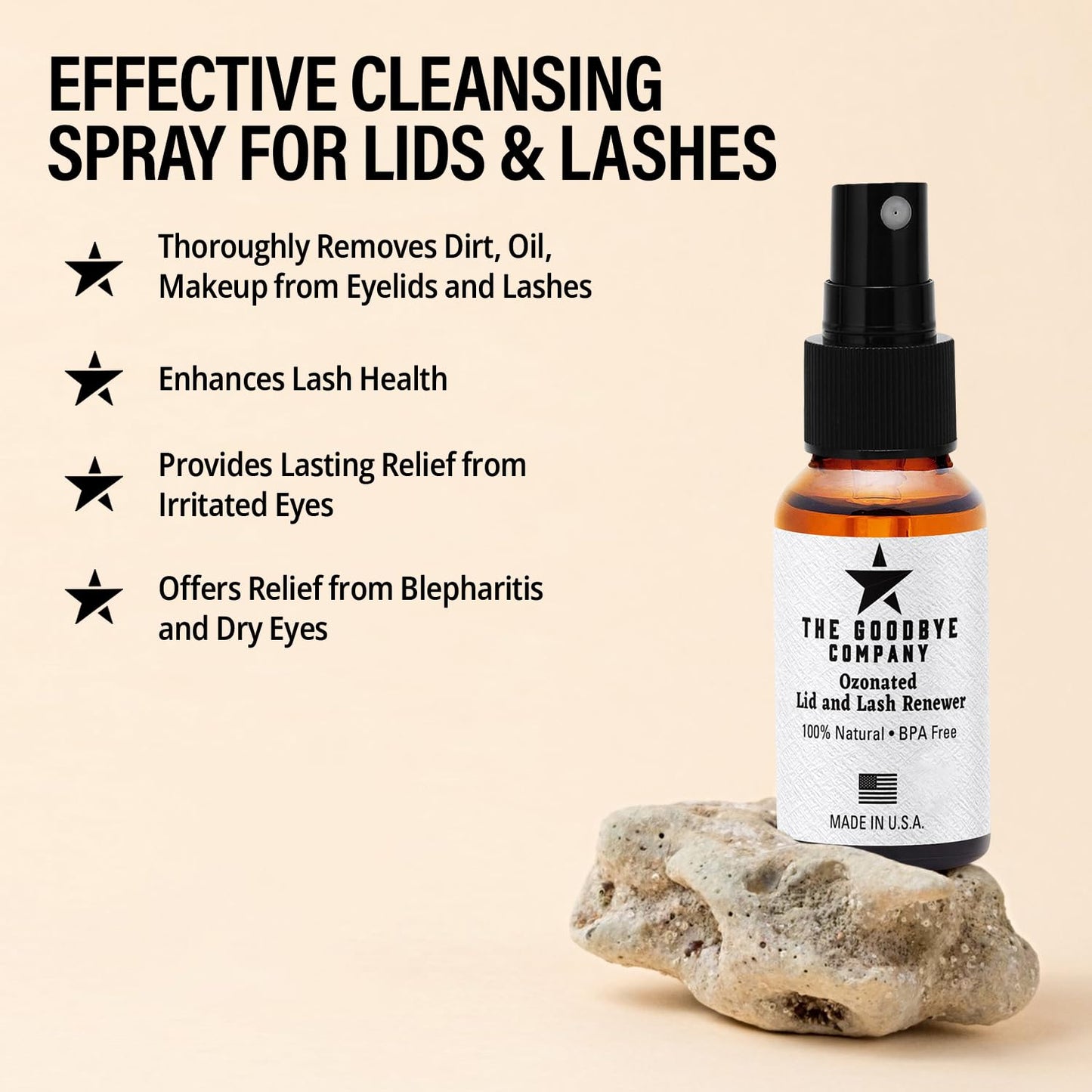 The Goodbye Company Ozonated Lid and Lash Renewer; Hypochlorous Acid Spray Eyelid & Eyelash Extension Cleanser; 100% Natural Lash Cleaning Kit; Made in USA (30 mL)