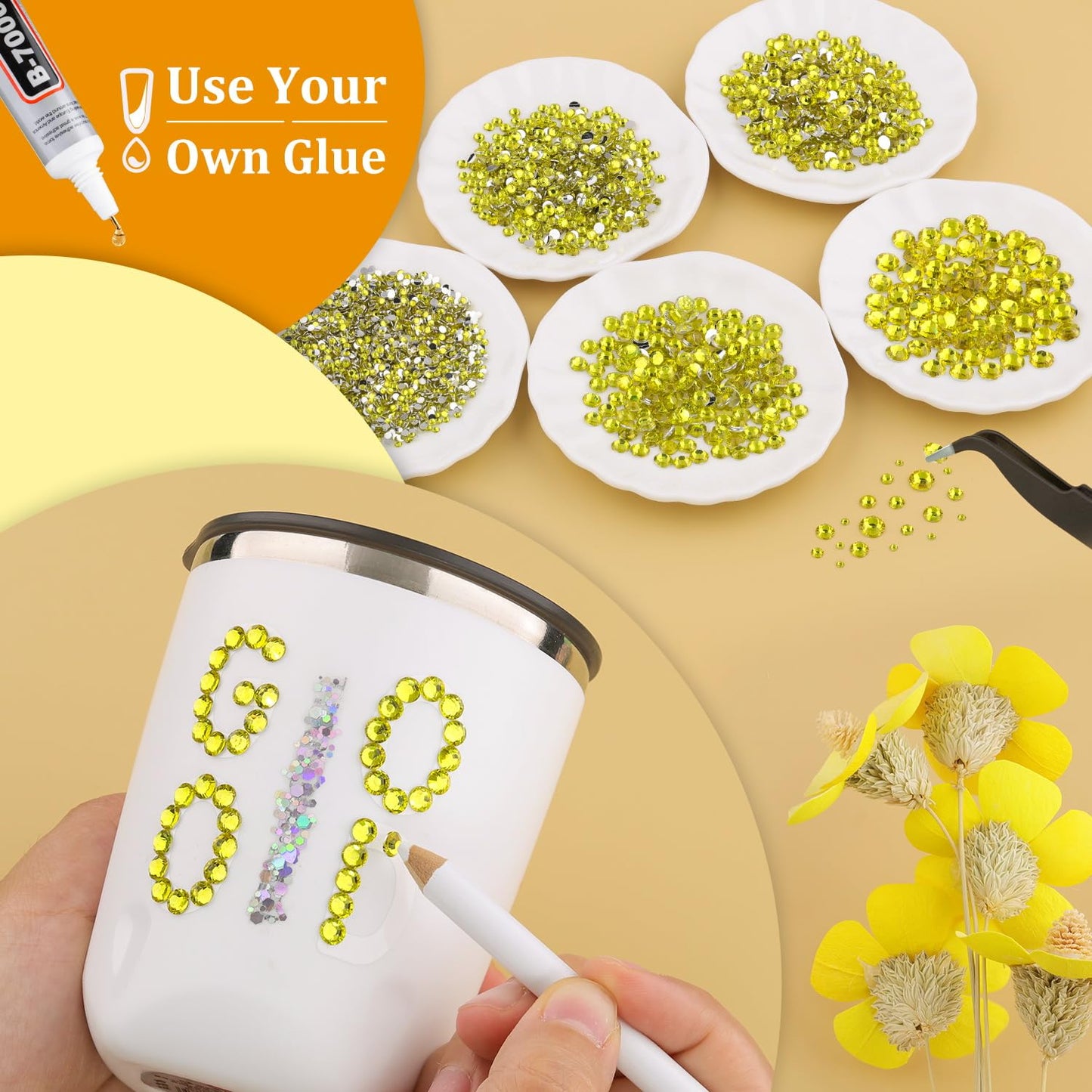 Resin Rhinestones for Crafting, 1 Box Lemon Yellow Multi Sizes Flatback Bedazzling Crystals for Crafts Nail Art Deco, Non Hotfix Gems Charms for Tumbler Shoes Clothing Fabric Face Makeup