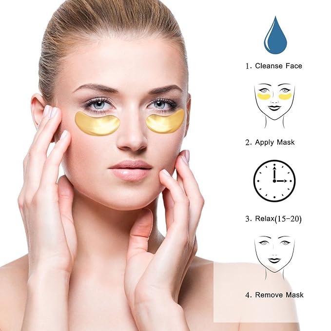 20 Pairs Gold Eye Mask Powder Crystal Gel Collagen Eye Pads For Anti-Aging & Moisturizing Reducing Dark Circles, Puffiness, Wrinkles