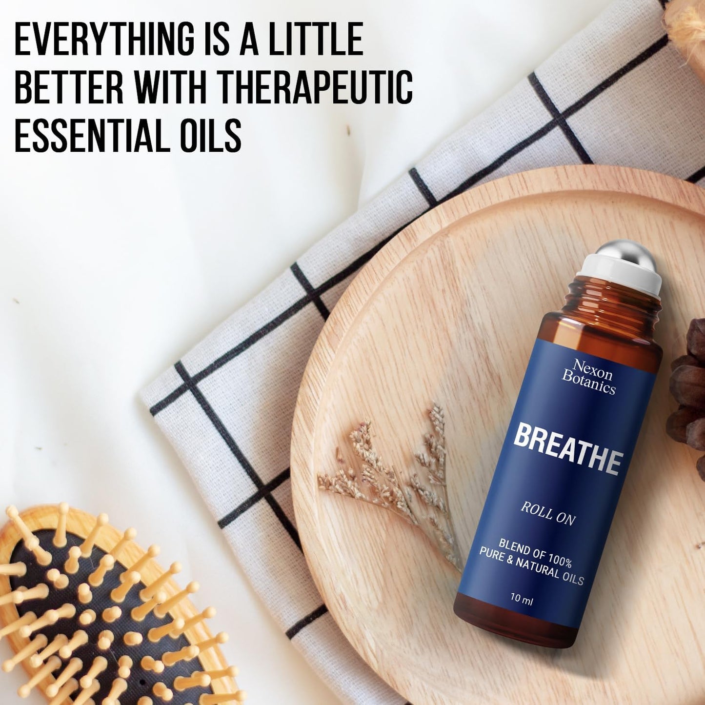 Breathe Essential Oil Roll-On Blend 10 ml - Pure Eucalyptus, Peppermint & Rosemary Oils Roller for Clear Breathing & Respiratory Support - Nexon Botanics