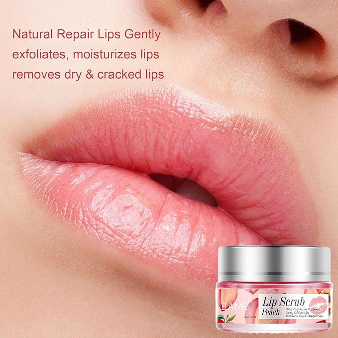 Lip Exfoliator Scrub, Lip Exfoliator Scrub and Moisturizer, Sugar Lip Scrub for Dry Cracked Lips, Gently Exloliate, Exfoliating Lip Scrub For Lip Repair, Nourish Lips (Peach)