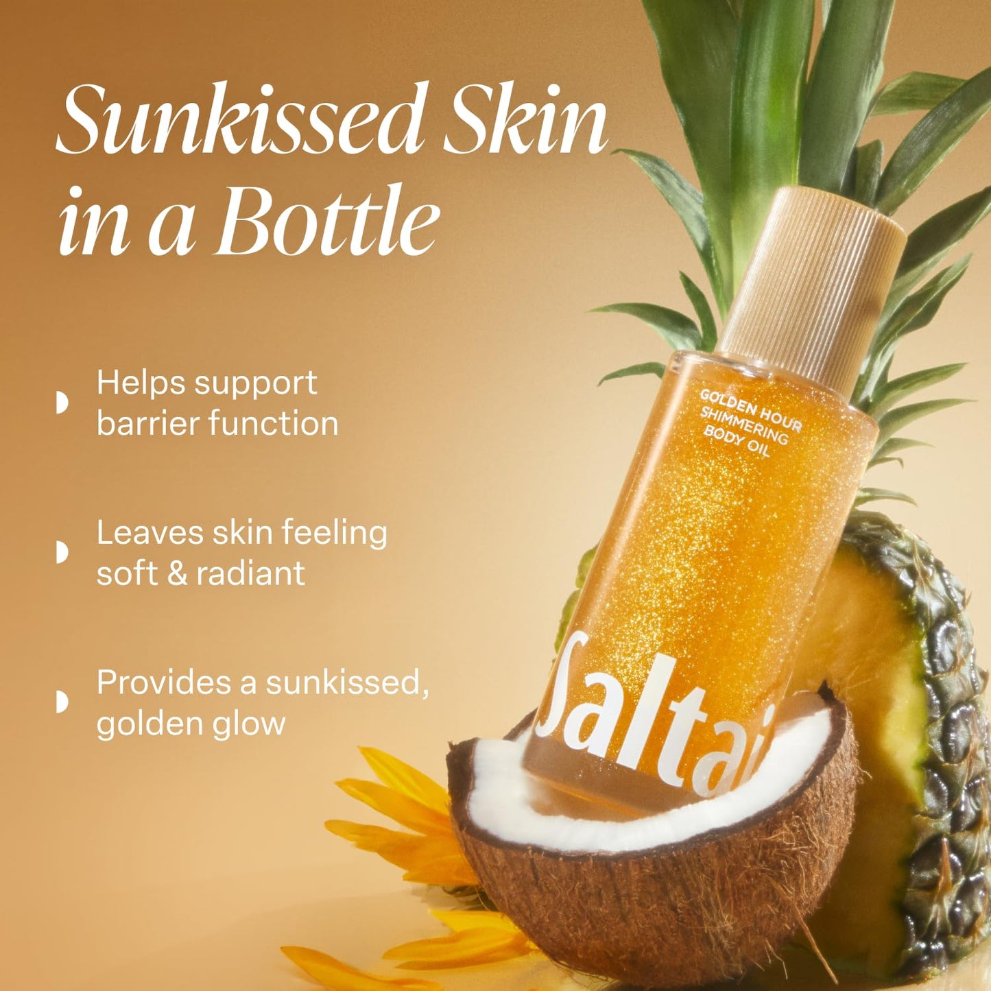 Saltair Shimmering Body Oil - Golden Hour Scented Dry Oil Moisturizer with Light-Reflecting Pearl Pigments. Moisturizing Glow for All Skin Types - 4 Fl Oz