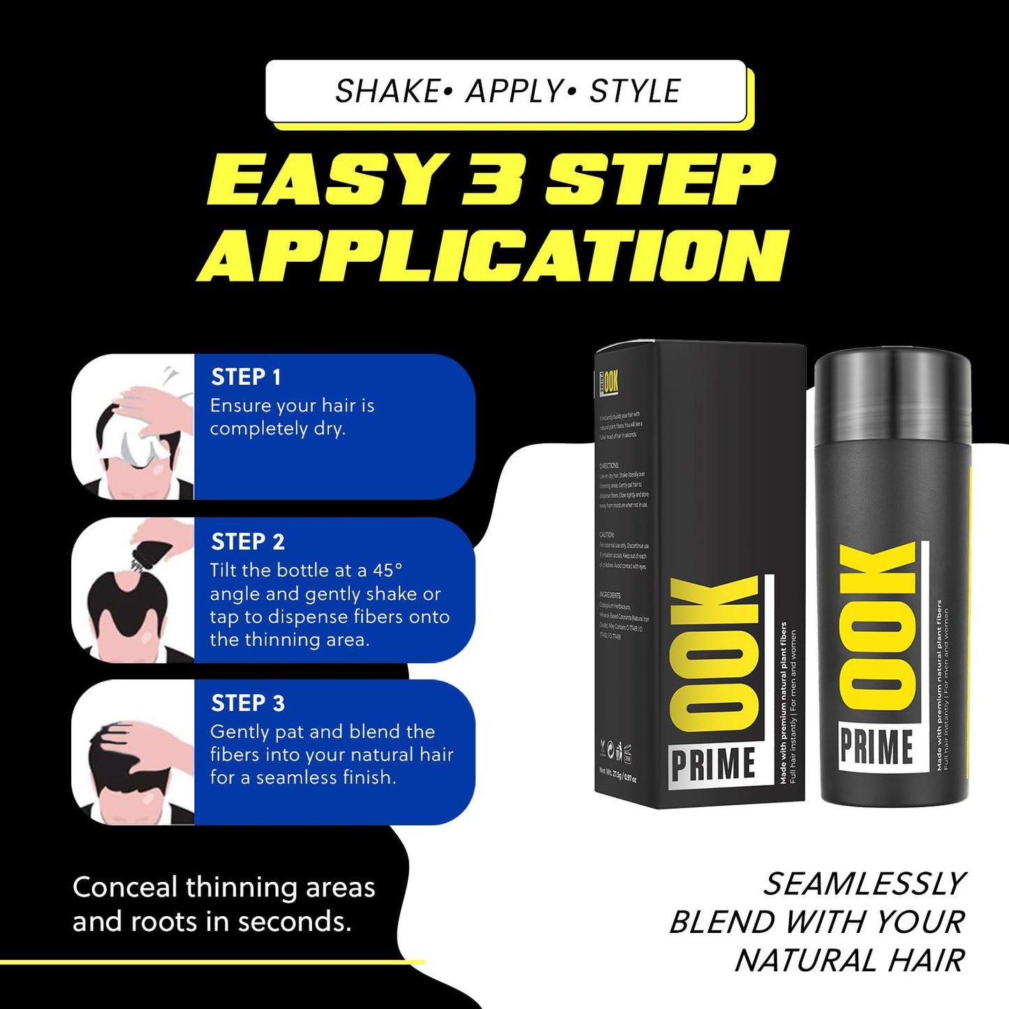 PrimeLook Hair Building Fibers, Luxurious Building Fibers for Thinning Hair, Superior Formula for Men & Women, Instant Volume, Matches Colors (27.5g, White)