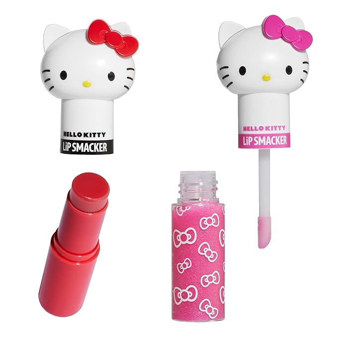 Lip Smacker Lippy Pals Swirls, Sanrio Hello Kitty, Flavored Moisturizing & Smoothing Soft Shine Lip Balm, Hydrating & Protecting Fun Tasty Glossy Finish, Cruelty-Free & Vegan - Cheerful Cherry, Kiwi