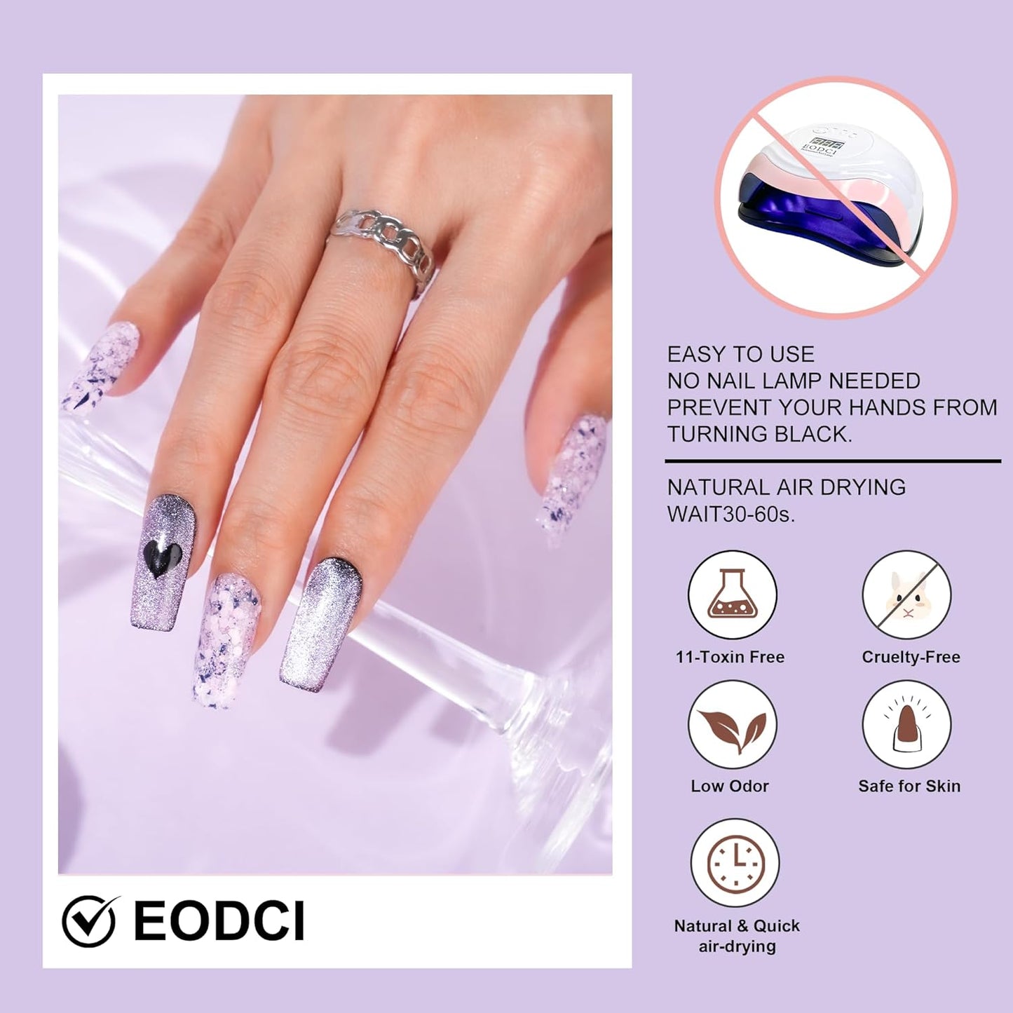 Lavender Glitter Dip Powder, Nail Dipping Powder 1 Oz/28g Purple Colors with Platinum foil for DIY Manicure Salon at Home Easy to Use for Women gift No Needed Nail Lamp Curing