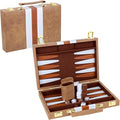 Backgammon Set 2 Players Classic Backgammon Sets for Adults Board Game with PU Leather Case Portable and Travel Backgammon Set (Retro Brown, 11inch)