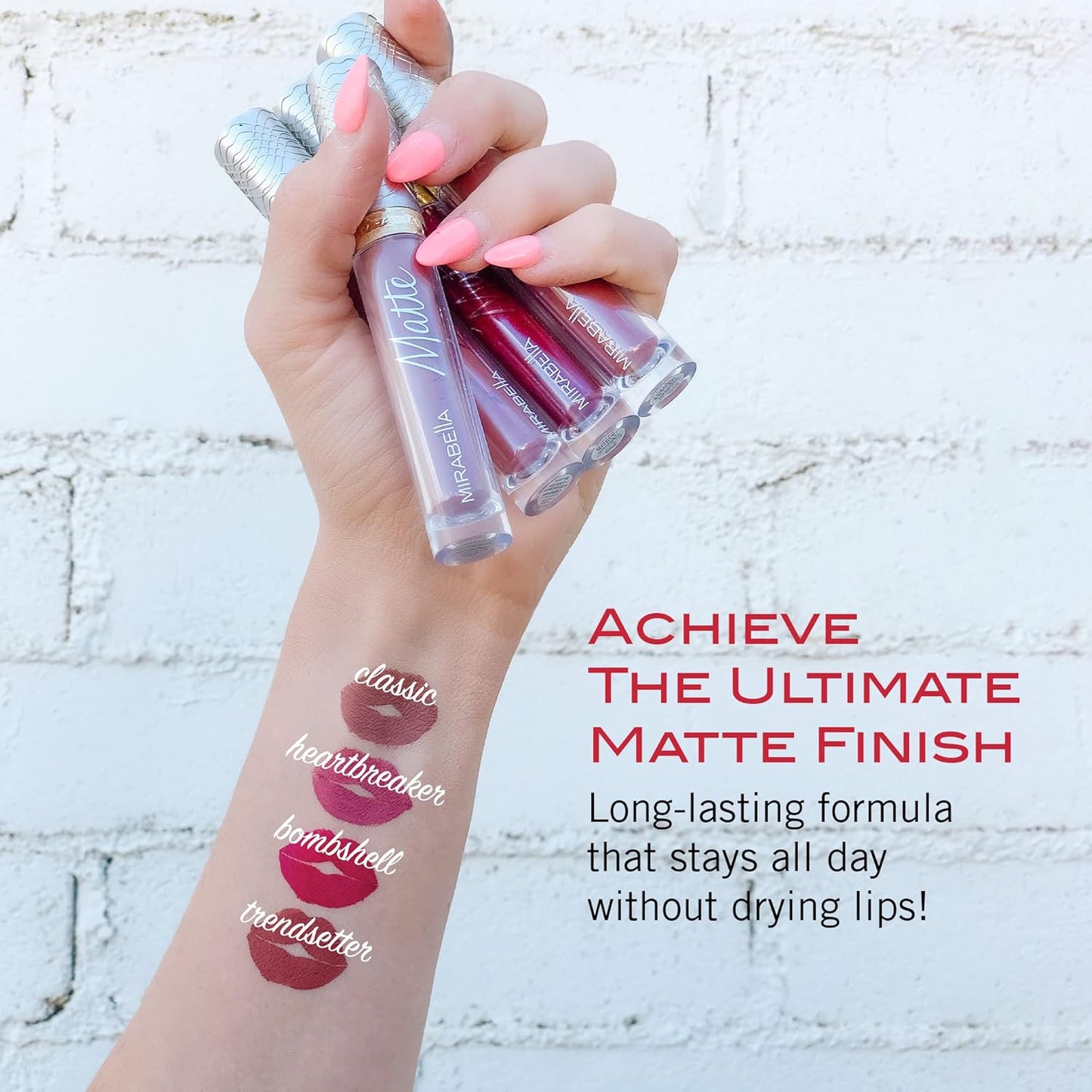 Mirabella Luxe Advanced Formula Matte Lip Gloss, Richly Pigmented Long-Wear and Full-Coverage Liquid Lipstick, Matte Lipstick for Women Stays Put and Won't Dry or Crack Lips, Trendsetter