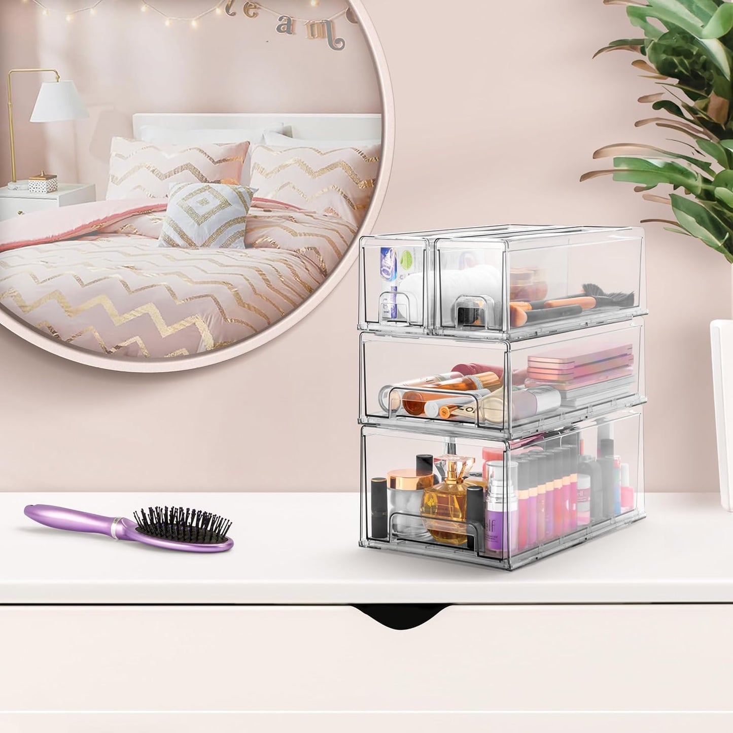 Sorbus 1 Large & 2 Small Clear Stackable Storage Drawers – Plastic Organizer Bins with Handles – Stackable Pull-Out Storage Drawers for Closet, Pantry, Office, Bathroom, Craft, and Toy Organization