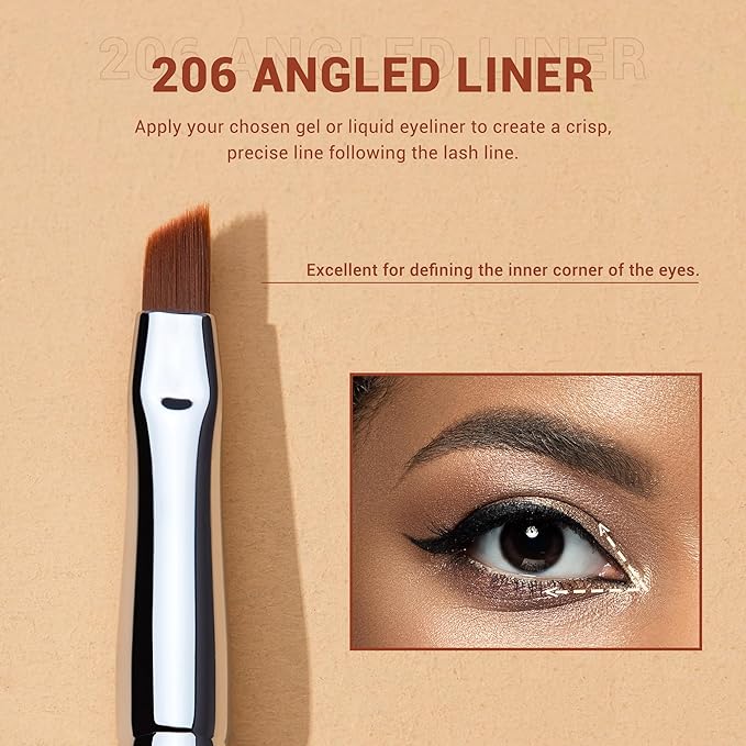 Jessup Angled Eyeliner Brush Set，3pcs Pro Precision Eye Liner Brush Fine Winged Ultra Thin Slanted Gel Liquid EyeLiner Makeup Brushes, Black T345