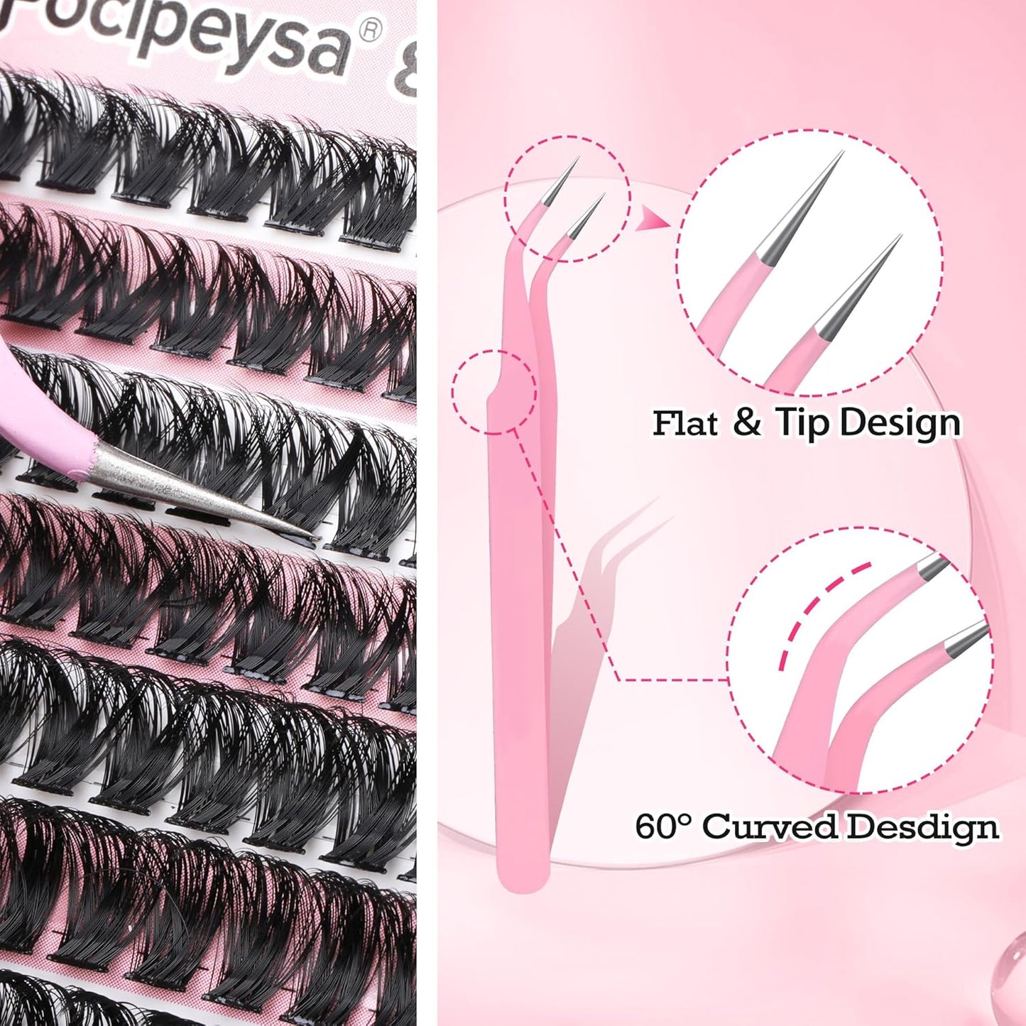DIY Lash Extension Kit 300pcs Individual Lashes Cluster 80D D Curl Eyelash Extension Kit Lash Clusters with Lash Applicator Tool for Self Application by Focipeysa (80D-0.07D-8-18MIX)