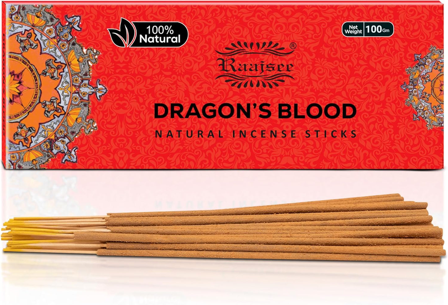 Raajsee Dragon Blood Incense Sticks 100 Gm Pack-100% Pure Organic Natural Hand Rolled Free from Chemicals-for Church,Aroma Therapy,Relaxation,Meditation & Sensual Therapy