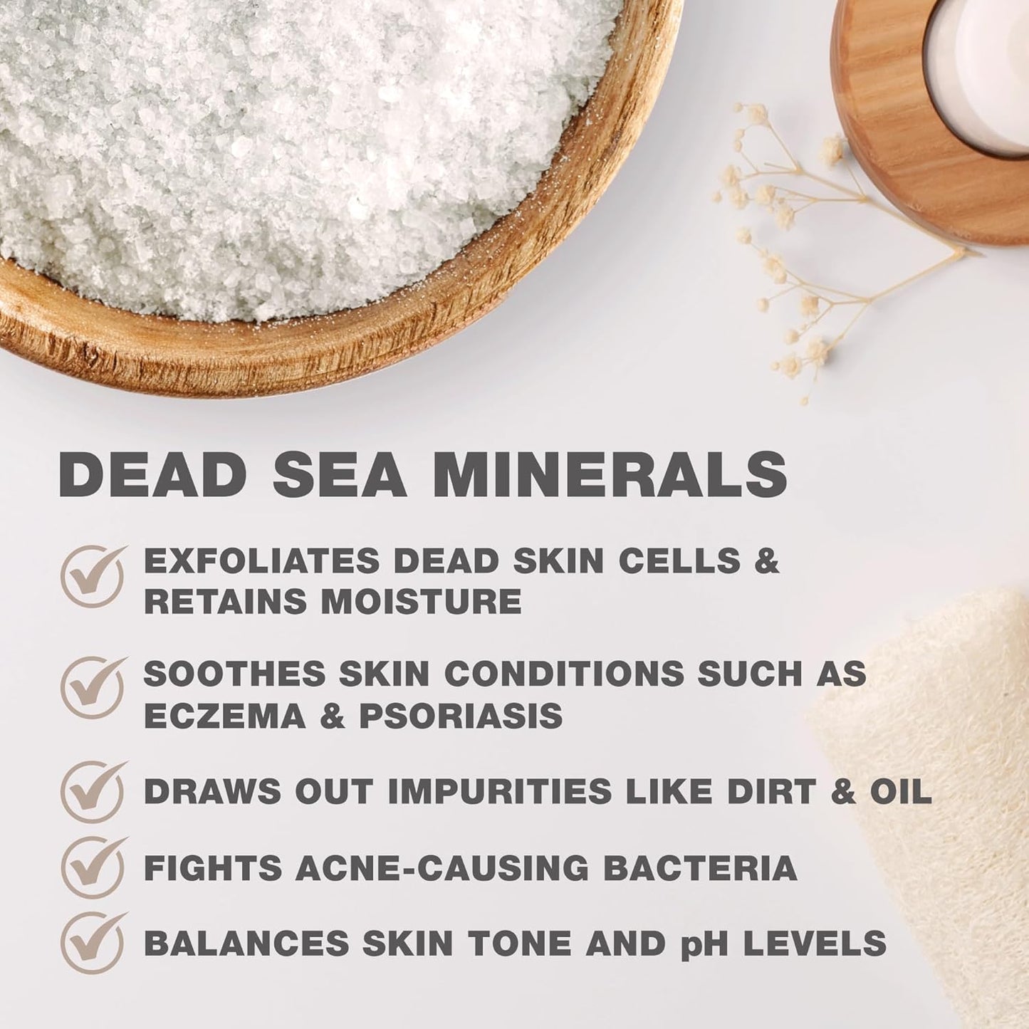 One With Nature 100% Pure Dead Sea Salt for Bath Eucalyptus, 2.5oz 6Pack. Dead Sea Salt is high in 21 Essential Minerals, Such as Magnesium, Sulfur, Zinc, Potassium. Skin Nourishing and Therapeutic.