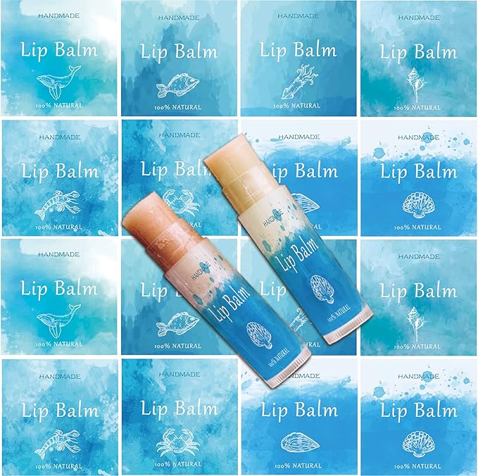 CRASPIRE Lip Balm Labels 80pcs Homemade Lip Balm Labels 2” Clear Lip Balm Labels for Tubes Printable Waterproof Lip Balm Stickers Labels for Lip Balm Handcream Candle Container（Marine Life-Blue）