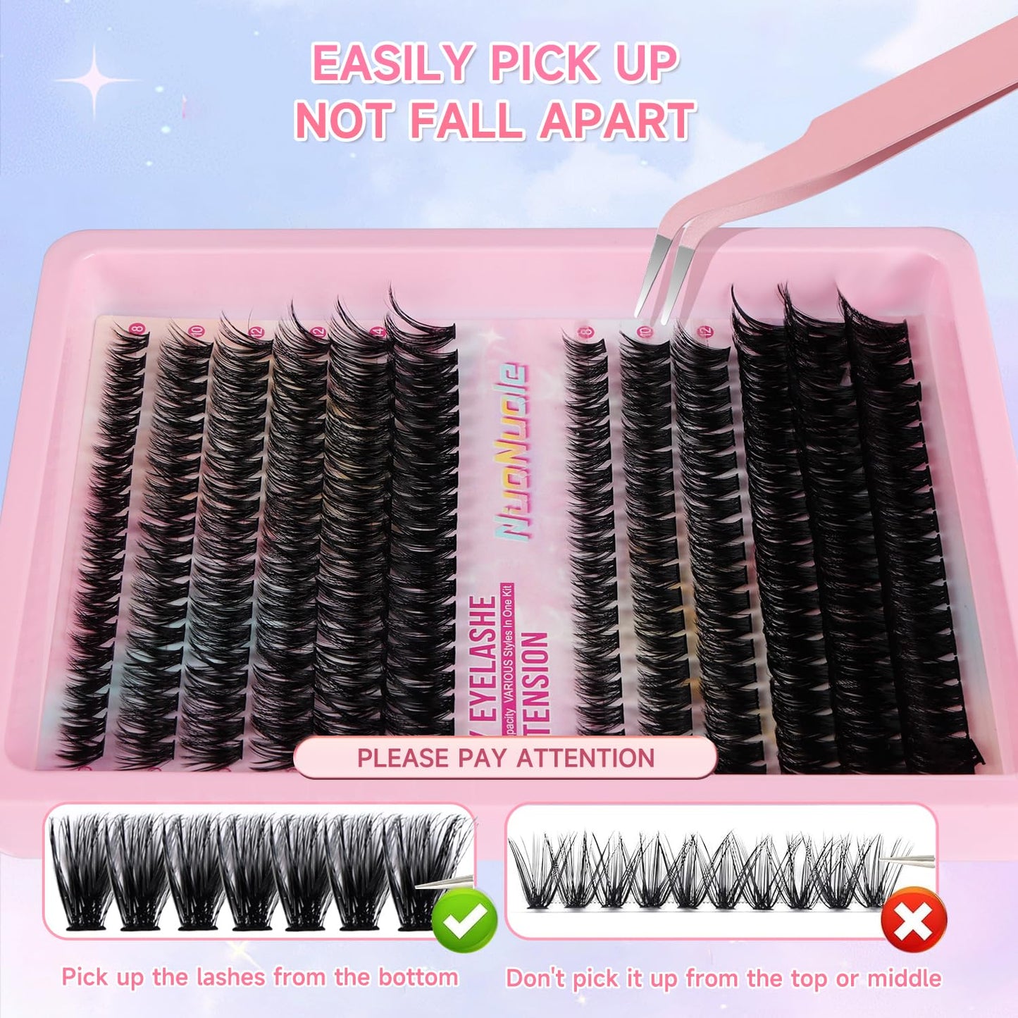 DIY Lash Clusters Kit 240pcs Natural Eyelash Extension Kit, 8-16mm 60D 80D Individual Lashes Kit with Lash Bond and Seal, Lash Extension Kit for Self Use (60D&80D, 0.07D, 8-16mm, Kit)