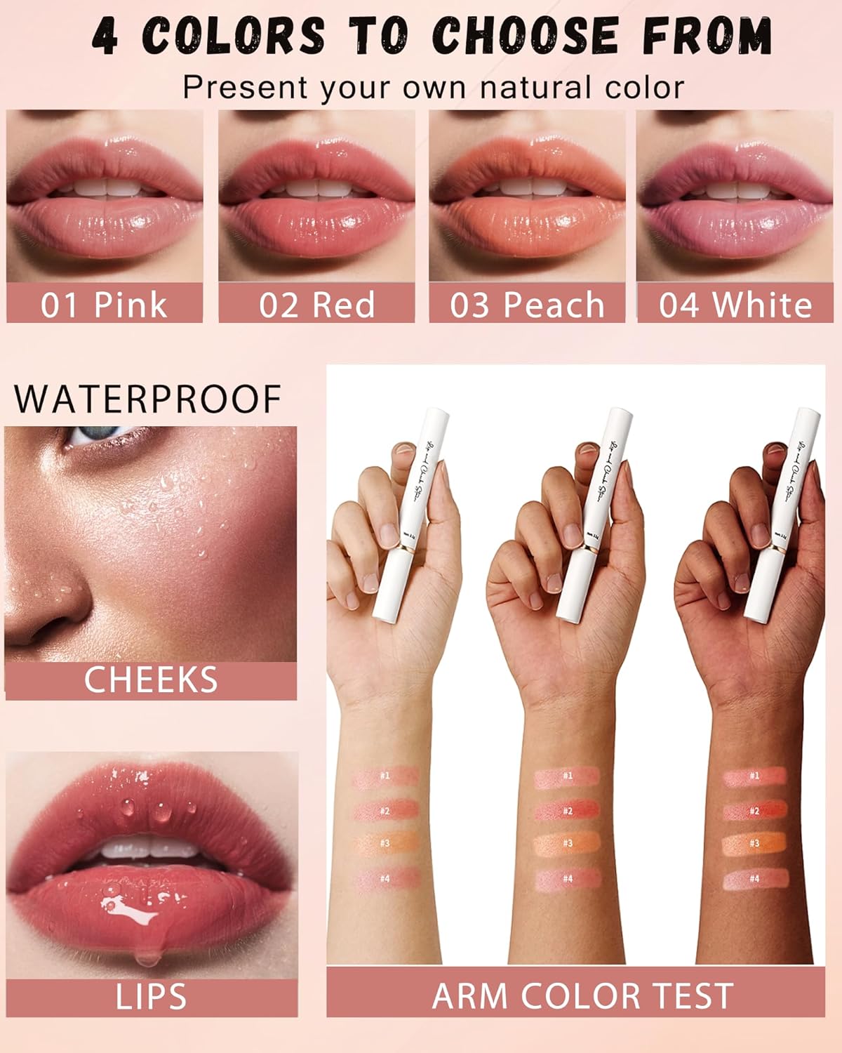 PH Color Changing Lipstick, Waterproof Temperature Color Change Lip Balm, Multi-Use Lip and Cheek Tinted Lip Gloss, Long-Lasting Hydrating Moisturizing Lip Tint, Festival Makeup Gift for Women-01 Pink