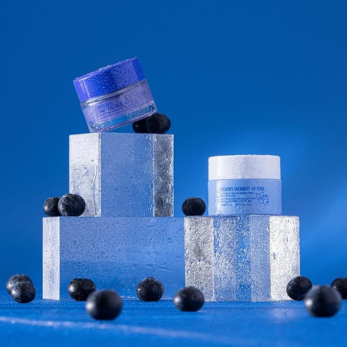 W7 Sweet Dreams Lip Scrub & Overnight Lip Mask Duo - 2Pcs Set - Blueberry Flavour - Exfoliate, Condition, Soothe & Hydrate