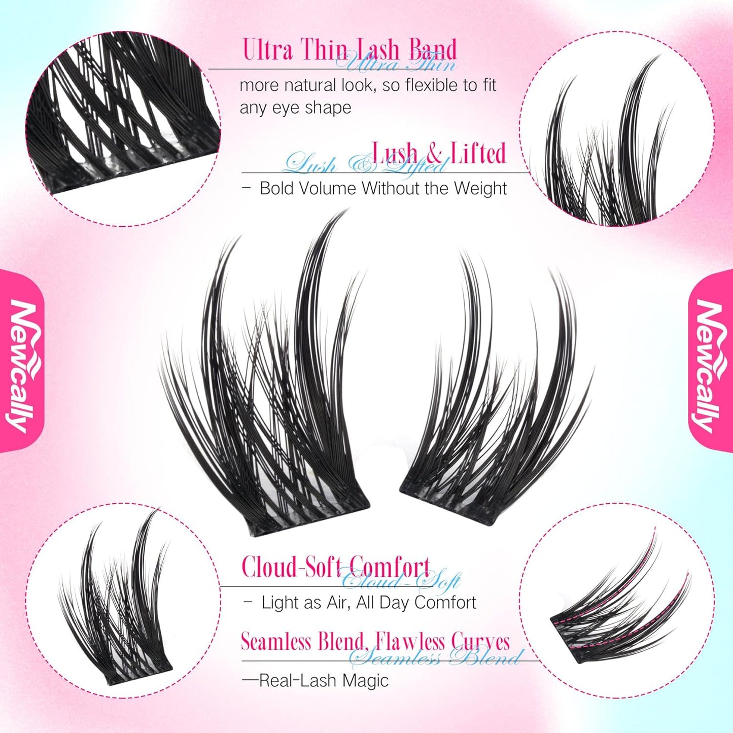 Cat Eye Lash Clusters Kit Wispy Manga Lash Extension Kit Natural Look Cluster Eyelash Extensions Fairy D-curly Cluster Lashes Kit 9-16MM DIY Eyelash Extension Kit by Newcally