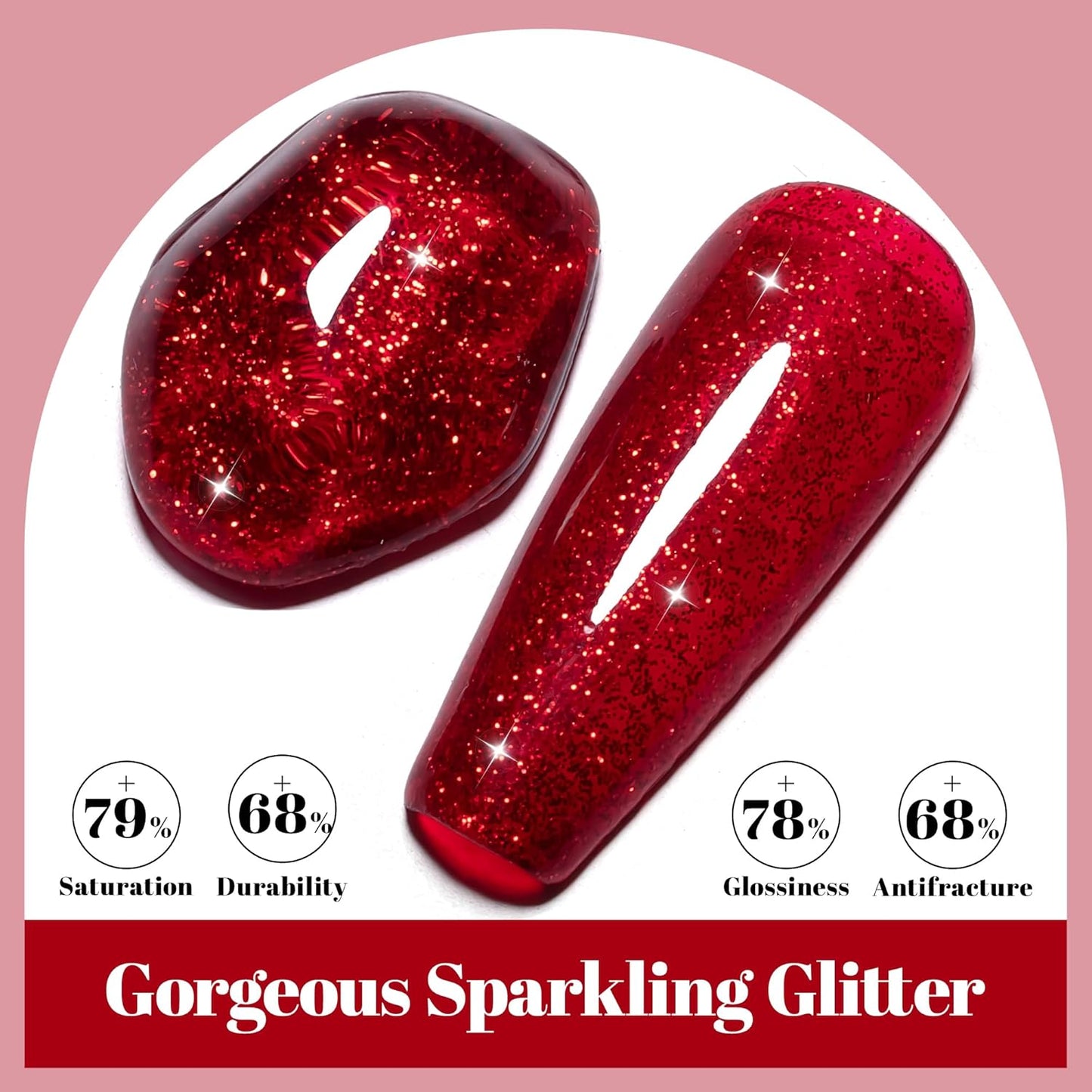 YTD Likomey Gel Nail Polish,15ml Red Glitter Nails Gel,Fall Winter Shiny Sparkly Salon Home DIY Manicure UV Color Varnish,SF440