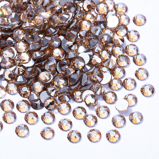 Gold Shadow Flatback Rhinestones, Glass Rhinestones for Nail Art and Craft, Glue Fix, Loose Crystal Gemstones(Gold Shadow, SS6, 1440pcs, 1.9-2.0mm)