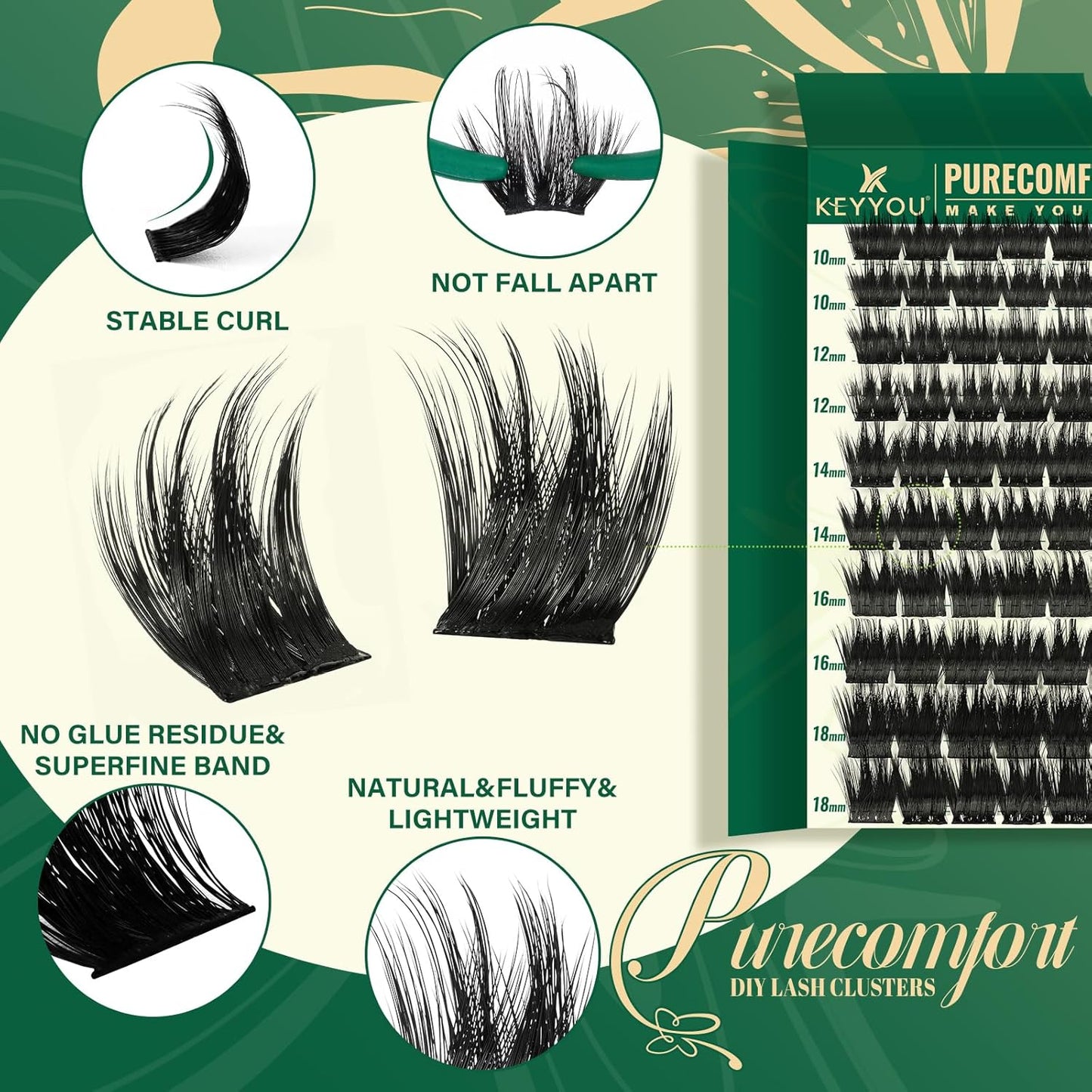 KEYYOU Lash Clusters 120pcs Eyelash Clusters 10-18mix D Curl Cluster Lashes Thick Super Soft Wispy DIY Eyelash Extension at Home(PC02-D-10-18MIX)