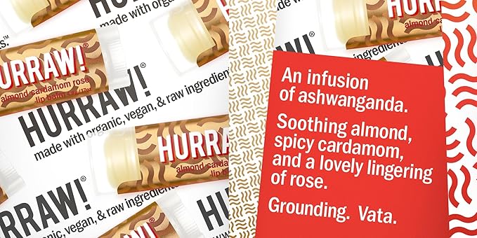 Hurraw! Almond, Cardamom, Rose (Vata) Lip Balm, 2 Pack: Organic, Certified Vegan, Cruelty and Gluten Free. Non-GMO, 100% Natural Ingredients. Bee, Shea, Soy and Palm Free. Made in USA