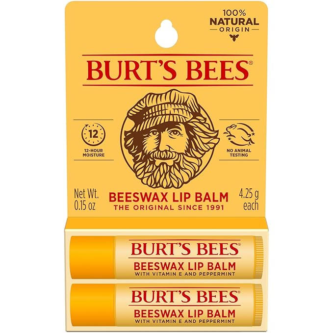Burt's Bees Lip Balm - Original Beeswax, Lip Moisturizer With Responsibly Sourced Beeswax, Tint-Free, Natural Origin Conditioning Lip Treatment, 2 Tubes, 0.15 oz.
