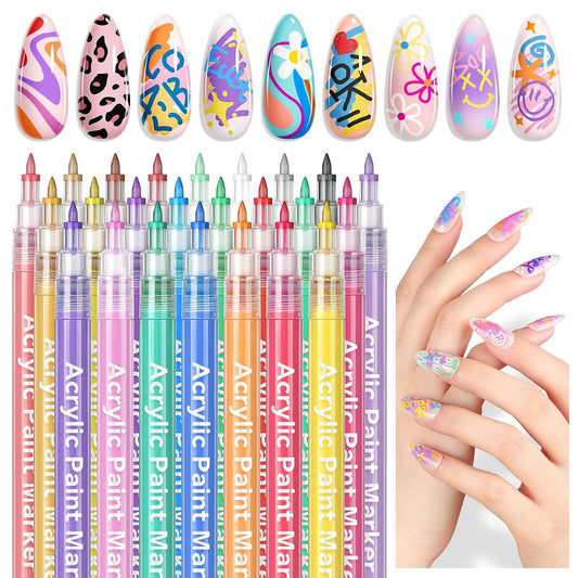 SAVILAND Essentials Nail Art Pens Set: 24 Colors Spring Summer 3D 0.7MM Quick Dry Nail Polish Pens for Nail Art Design Acrylic Paint Makers Drawing Point Liner Pen Dotting Tools Brush Home Salon DIY