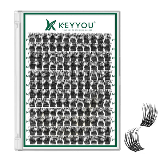 Lash Clusters 144pcs Individual Lashes D Curl 14mm Eyelash Clusters KEYYOU Air Touch Cluster Lashes Super Lightweight Soft Wispy Comfortable Easy DIY at Home(Air03-D-14mm)