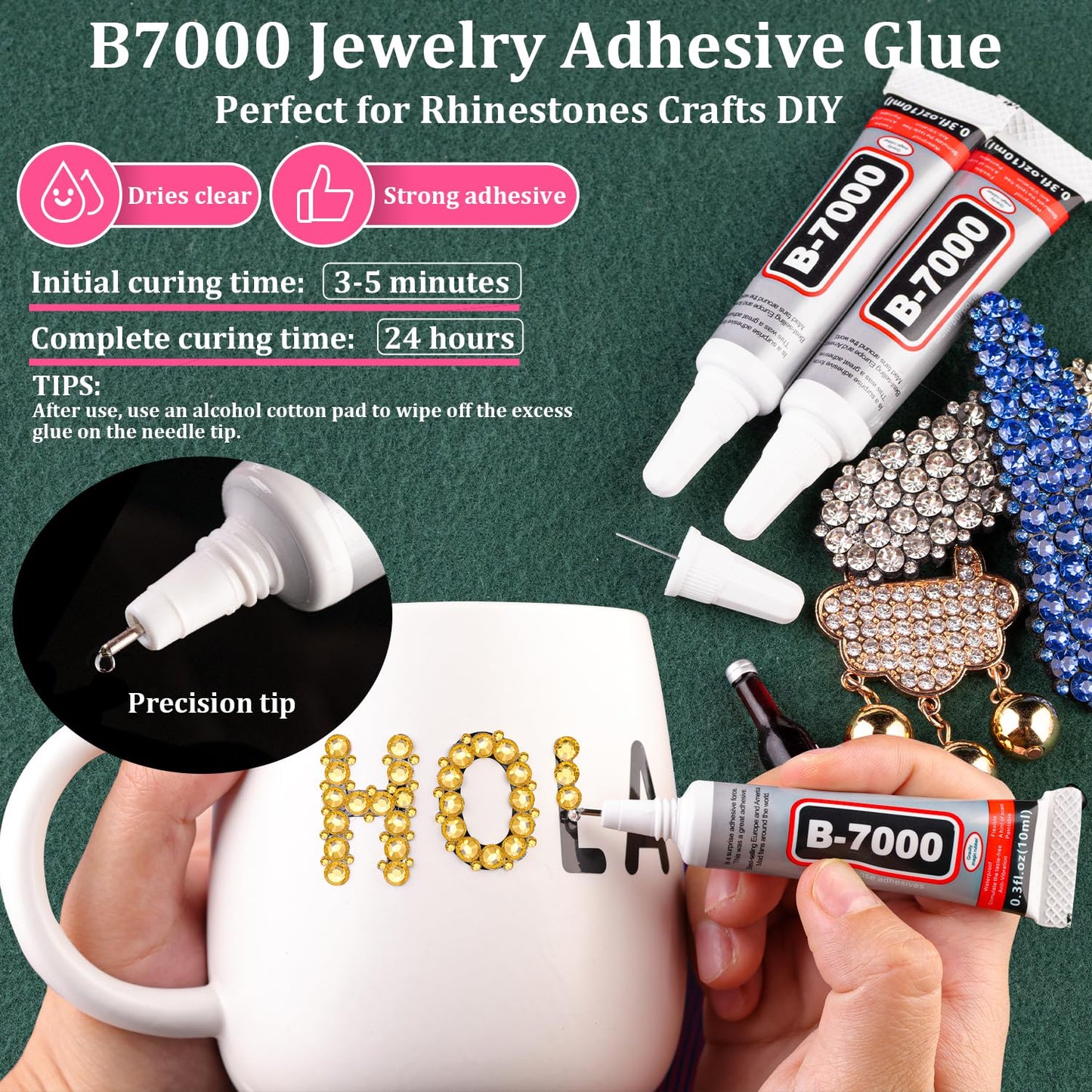 Resin Rhinestones for Crafting with B7000 Jewelry Glue, 1 Box Golden Yellow Flatback Crystals with 3Pcs 10ml Glue for Bedazzling Crafts DIY Nail Art Makeup, Gems for Clothing Shoes