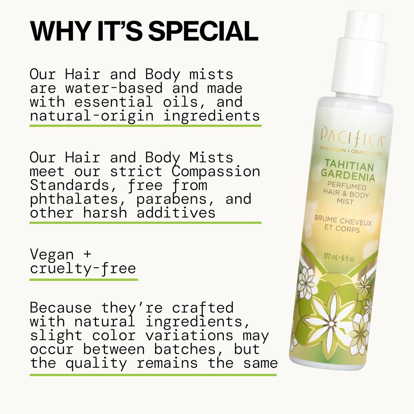Pacifica Beauty, Tahitian Gardenia Hair Perfume & Body Spray, Citrus Gardenia and Jasmine Notes, Clean Perfume & Fragrance, Vegan & Cruelty Free, Phthalate-Free, Paraben-Free