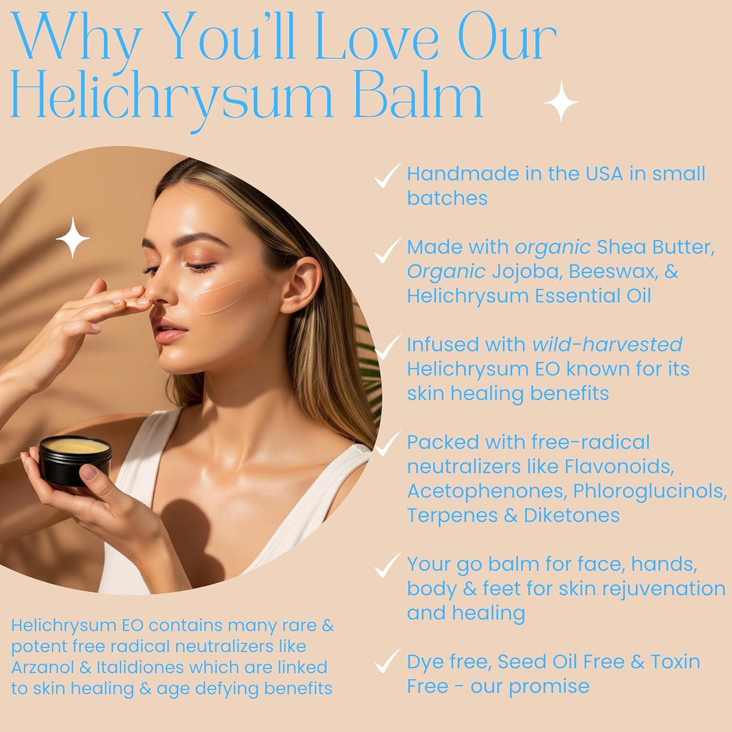 Organic Helichrysum Balm - 2 oz Helichrysum Gymnocephalium, Shea Butter, Beeswax, Jojoba Oil Ultra-Moisturizing, Skin Healing, Full Body Hydration