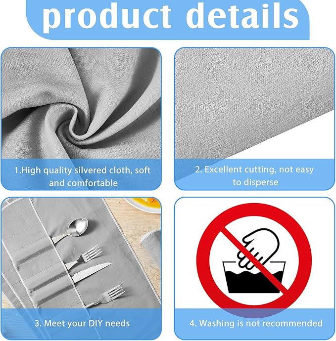 Jecery 1.1 Yard Anti Tarnish Silver Cloth by the Yard, Luxury Jewelry Silver Polishing Storage Protect Cloths for Silverware Flatware Silversmith Polishing(Gray)