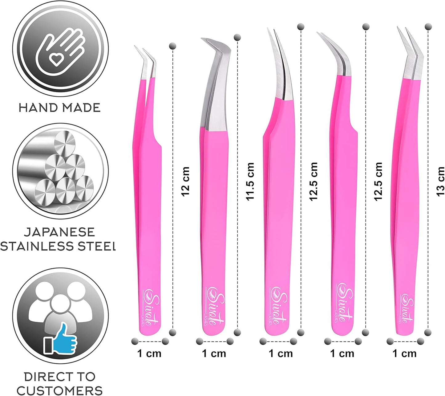 SIVOTE Eyelash Extension Tweezers for Classic & Volume Lashes, 5-Pack, Pink