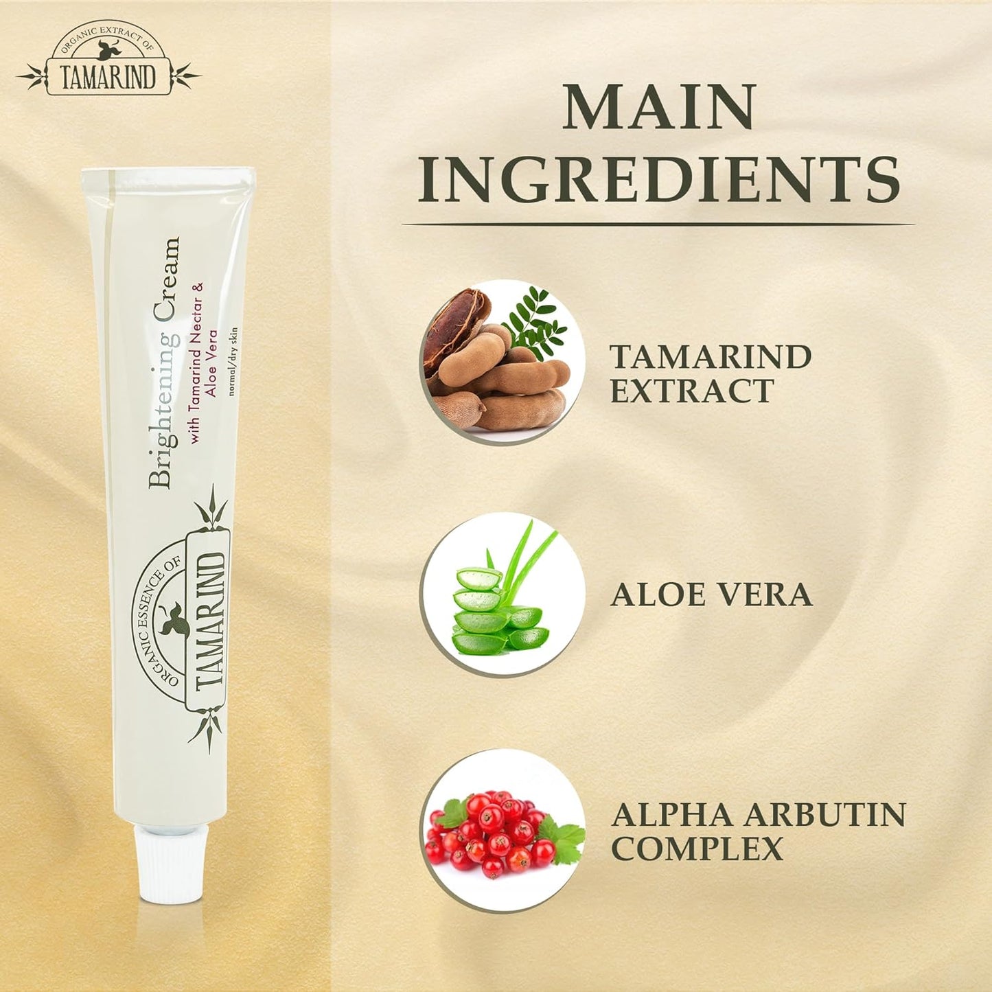 Organic Extract of Tamarind, Skin Brightening Cream - 1.7 fl oz / 50 ml - Dark Spot Cream for Hands, Knuckles, Body, Face, Underarm, Intimate Areas, with Glycering, for Men and Women