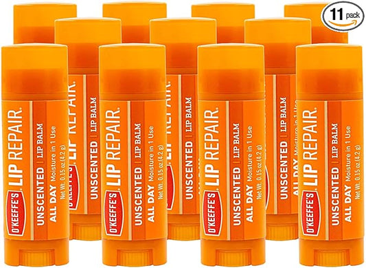 O'Keeffe's Unscented Lip Repair Lip Balm for Dry, Cracked Lips, Stick, (Pack of 11)