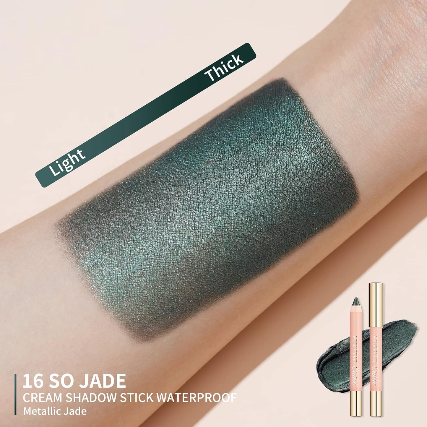 Oulac Sparkly Green Eyeshadow Pencil - Waterproof Eye Shadow Stick Smooth and Long Lasting, Shimmering Glitter Finish, Blendable Eyes Makeup, Vegan Beauty 3.8g, (16) So Jade