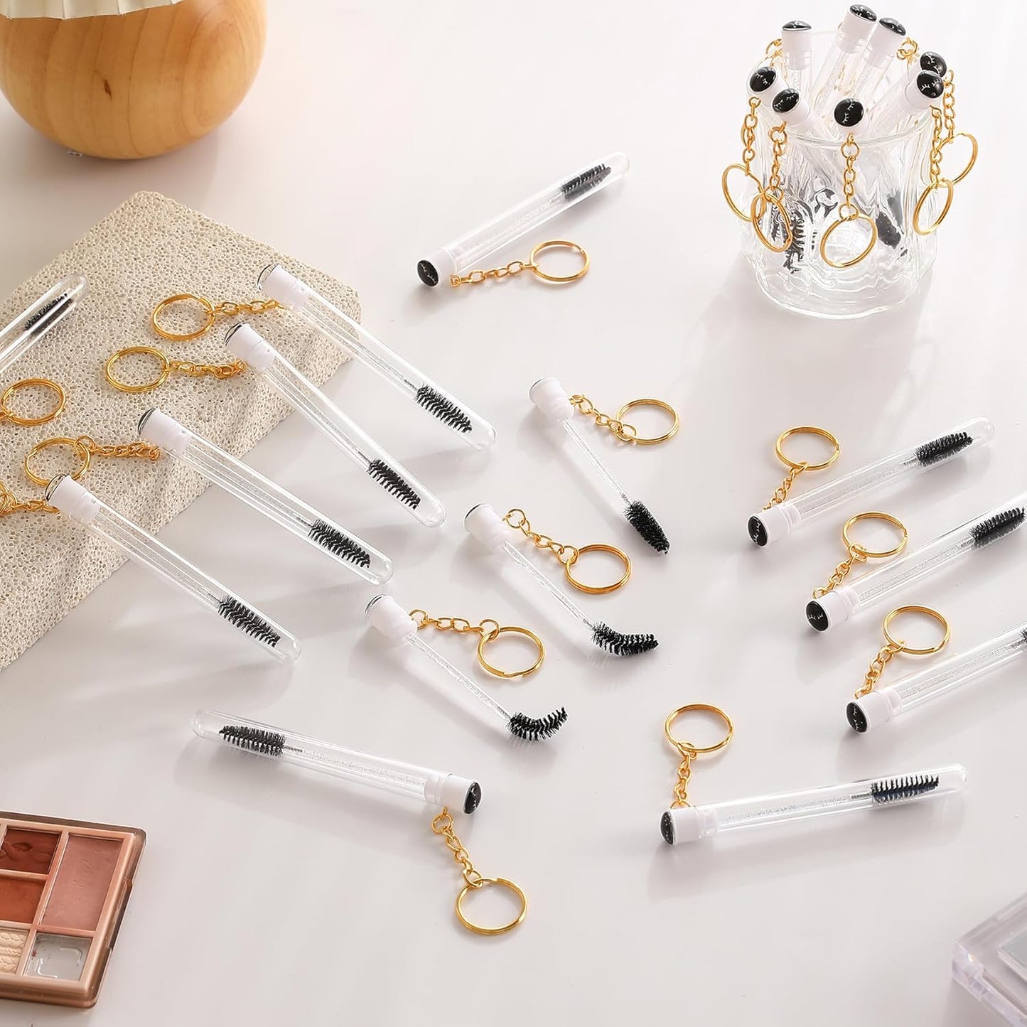 Upgrade 48 Pieces Disposable Mascara Wands Set,Include 24 Pcs Crystal Lash Spoolies Brush and 24 Pcs Reusable Keychain Empty Eyelash Brush Tubes (Black)