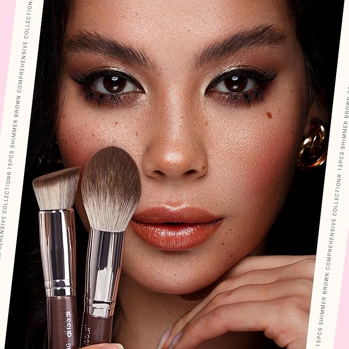 Jessup Makeup Brushes Set 15pcs Brown Make up Brushes Set Professional Premium Synthetic Foundation Eyebrow Concealer Blush Eyeshadow Contour Eyeliner Powder Blending Highlighter Brush, T498