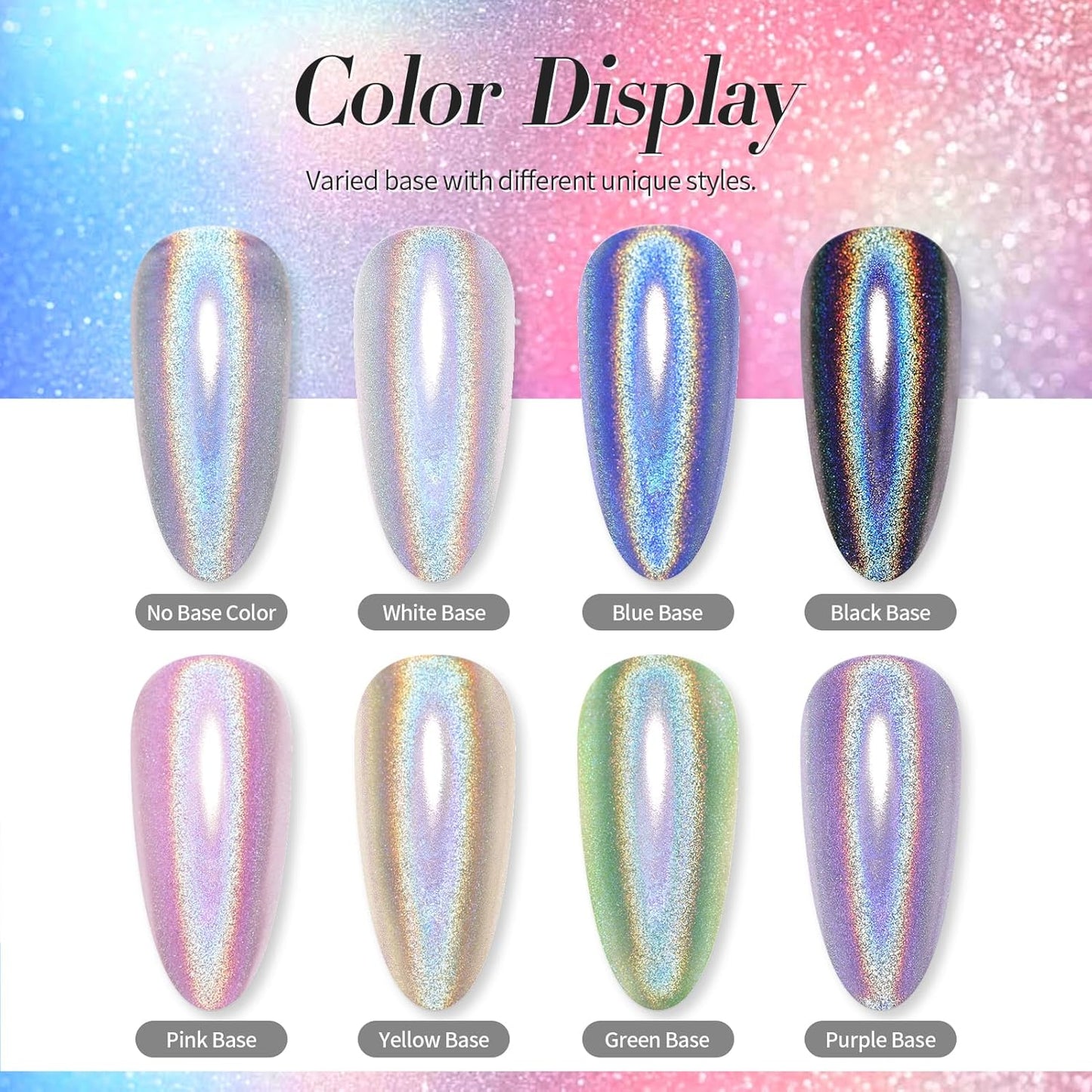 Born Pretty Holographic Nail Powder Fine Rainbow Iridescent Holographic Effect Multi Chrome Manicure Pigment Glitter Dust for Salon Home Nail Art DIY Design
