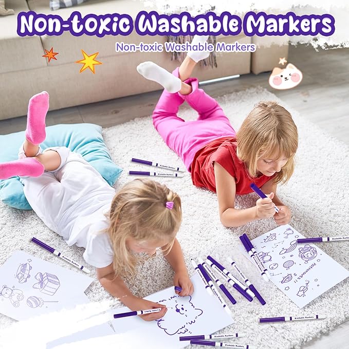 18 Pcs Line Washable Markers Bulk Purple Fine Tip Markers Set Coloring Thin Tip Drawing Washable Pen for Kids Toddler Teacher Art School Classroom Back to School Gender Reveal Party Supplies,Ages 6+