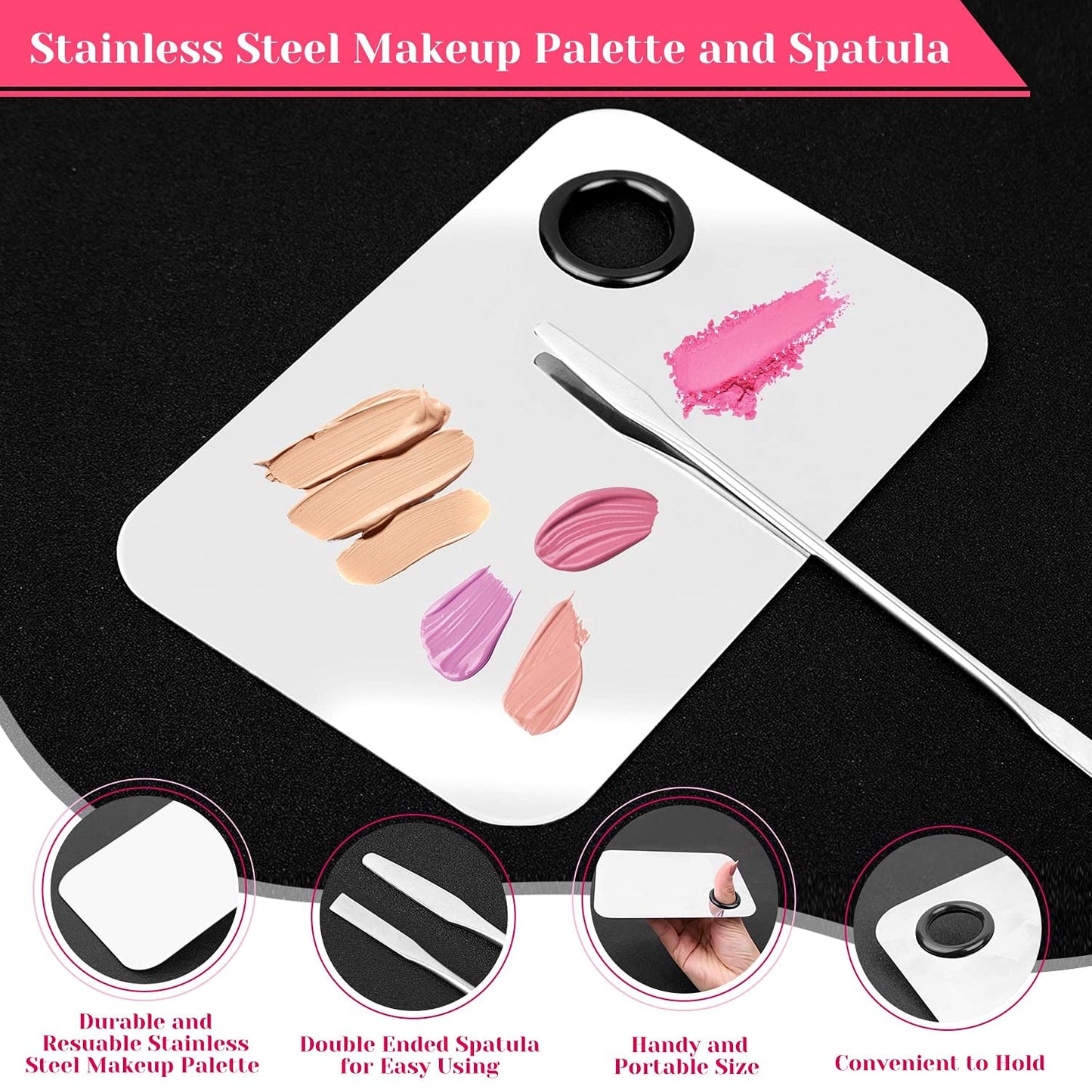 Shynek Makeup Mixing Tray with Disposable Accessories Kit - Mascara Wands, Lip Applicators, Hair Clips & Organizer Box