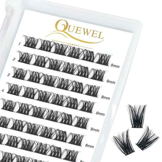 QUEWEL Cluster Lashes 72 Pcs Wide Stem Individual Lashes C/D Curl 8-16mm Length DIY Eyelash Extension False Eyelashes Soft for Personal Makeup Use at Home (honey01-C-8)