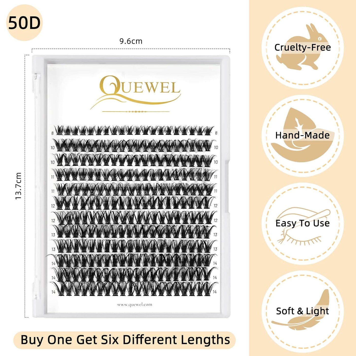 QUEWEL Cluster Lashes 240Pcs Individual Lashes 50D 0.07 D Curl Mix8-14mm Lash Extensions Clusters Lashes Soft&Natural False Eyelashes Individual DIY Eyelash Extension at Home(50D 0.07D mix-8-14)