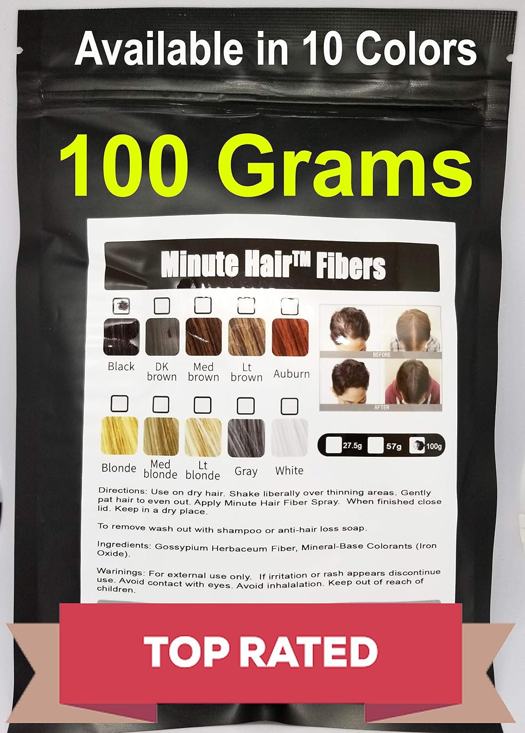 Hair Building Fibers 100 Grams (3.5 oz) Minute Hair Refill Hair Loss Concealer That You Can Use for Your Bottles From Competitors Like Toppik, Xfusion (Black)