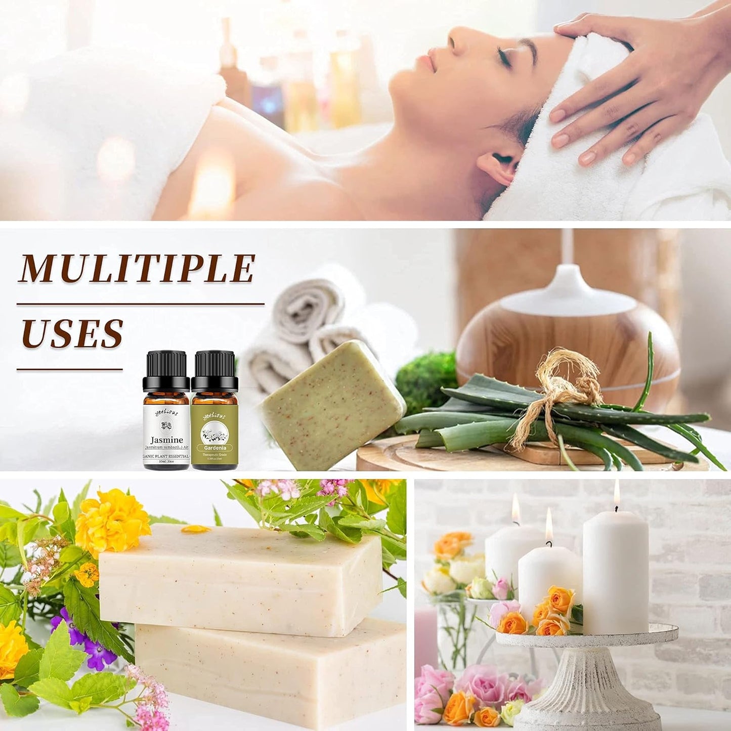 yethious Jasmine Gardenia Essential Oil Set 100% Pure Gardenia Fragance Oil Jasmine Aromatherapy Oils for Diffuser - 2 Pack 10ML