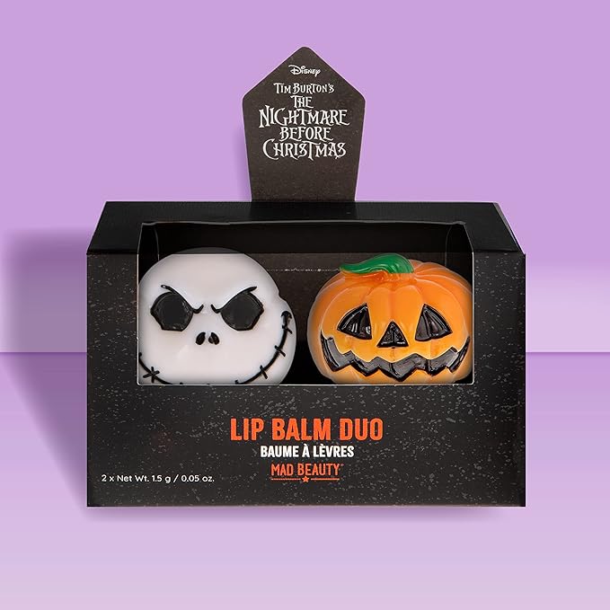 MAD BEAUTY Tim Burton's Nightmare Before Christmas Lip Balm Duo, Vanilla & Coconut Lip Balms, Jack Skellington, Hydrate, Soften, Moisturize, Scented…