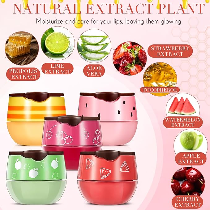 12 Pcs Bee Lip Balm Honey Pot with Brush Propolis Lip Mask Overnight, Moisturizing Hydrating Lip Sleeping Mask Prevention Dry and Cracked(Honey+Strawberry+Watermelon+Apple Lime+Cherry)