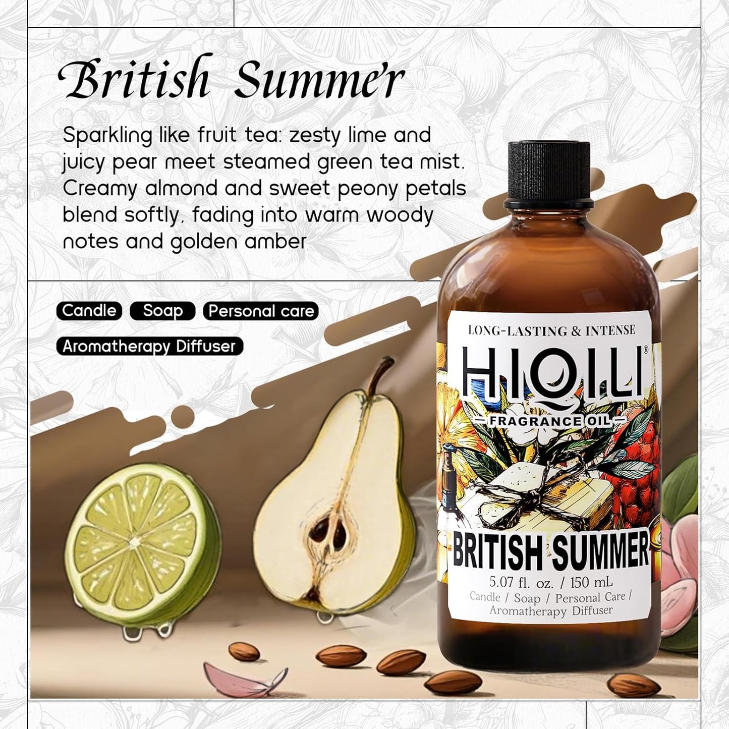 HIQILI British Summer Fragrance Oil for Diffuser, Inspired by Bvr.Berry Women Brit-Sumr, Candle & Soap Making, Bath Bombs - Fresh Sweet Notes, Long-Lasting Aroma - 5.07 Fl Oz